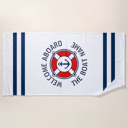 Welkom aan boord van aangepaste boot naam nautisch strandlaken (Voorkant)