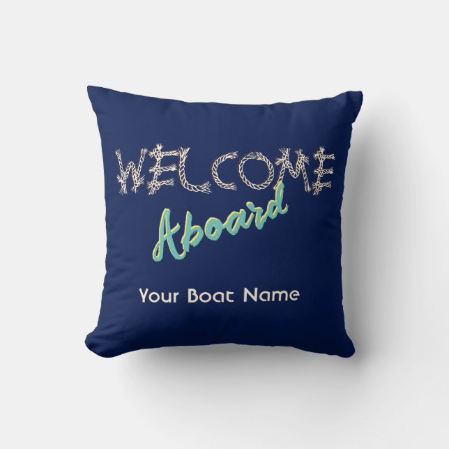 Welkom aan boord van de boot naam Dark Navy Blue N Kussen (Voorkant)