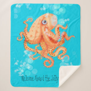 Welkom aan boord van schattige oranje octopus sherpa deken