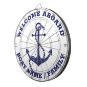 Welkom Aan boord wit blauw nautisch anker op maat Dartbord (Voorkant Rechts)