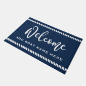 Welkom, aangepaste bootnaam touw grens donkerblauw deurmat (Schuin)