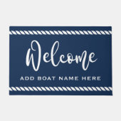 Welkom, aangepaste bootnaam touw grens donkerblauw deurmat (Voorkant)