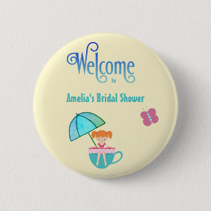 Welkom Aangepaste Naam Bruidsbruiloft Theekopje   Ronde Button 5,7 Cm