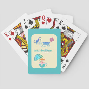 Welkom Aangepaste Naam Bruidsuitnodiging Theekopje Pokerkaarten