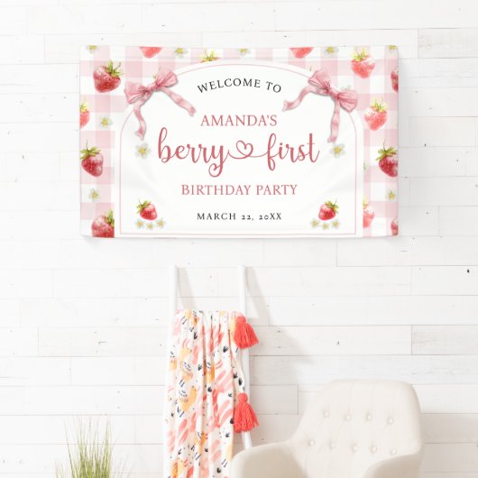 Welkom aardbeien eerste verjaardag spandoek (Insitu)