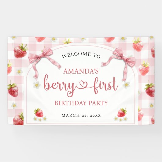 Welkom aardbeien eerste verjaardag spandoek (Horizontaal)