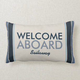 Welkom Aboard Aangepaste Verticale Strepen Blauw Kussen