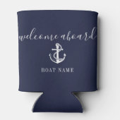 Welkom Aboard Boot Naam Marineblauw Blikjeskoeler (Achterkant)