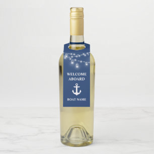 Welkom Aboard Lights Boat Name Navy Blue Flessenhanger