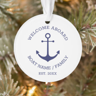 Welkom Aboard marine white custom nautical anchor Ornament