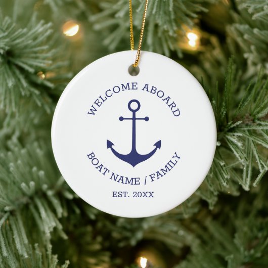 Welkom Aboard marvy white custom nautical anchor Keramisch Ornament (Boom)