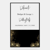 Welkom abstract Bloemen Zwart & Frosted Acryl Bord (Voorkant)