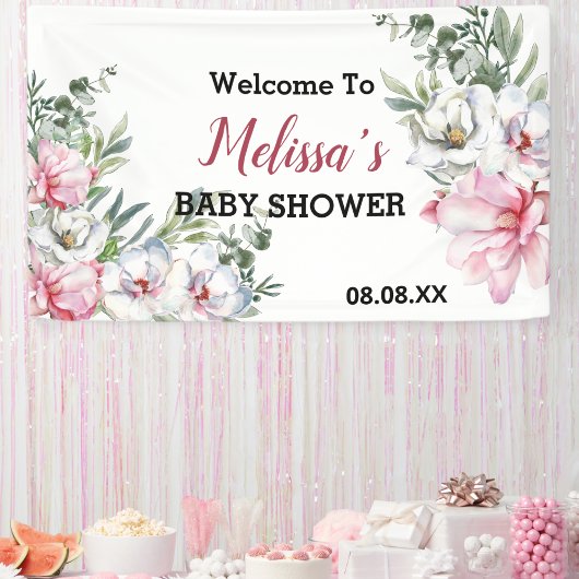 Welkom achtergrond banner magnolia roze wit bloemi