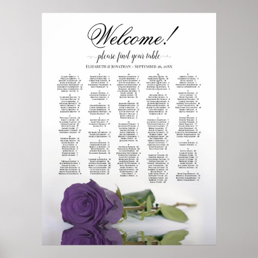 Welkom! Amethyst Roze Alfabetische Zitplaatskaart Poster (Voorkant)