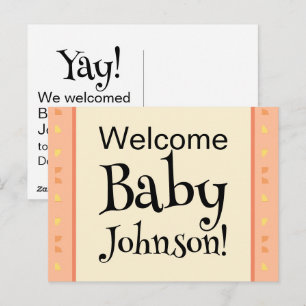 Welkom Baby Aankondiging Perzik Geel Geen Foto Briefkaart