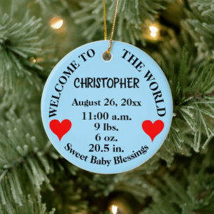 Welkom Baby Blauw Rattle geboorte statistieken naa Keramisch Ornament