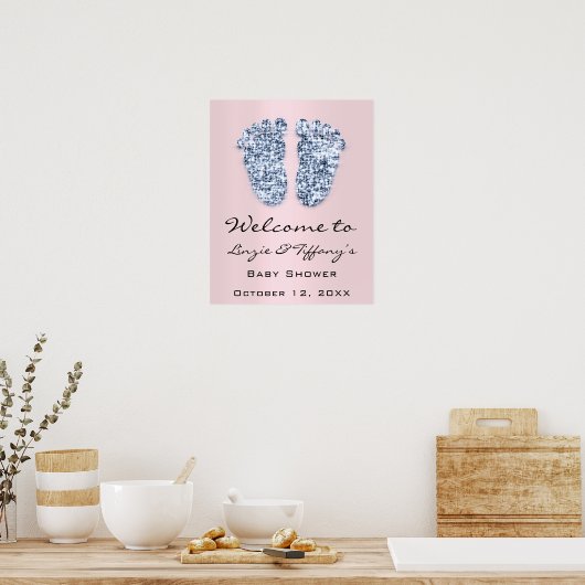 Welkom Baby Blue  Voeten Baby Shower Jongen Roze Poster (Keuken)