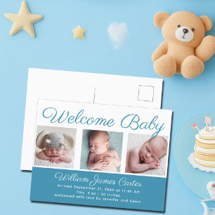 Welkom Baby Boy Blue Cute Newborn Foto Birth Briefkaart
