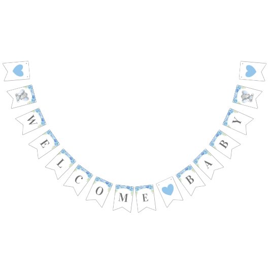 Welkom Baby Boy Blue Olifant Douche Sprinkle Vlaggetjes (Alle)