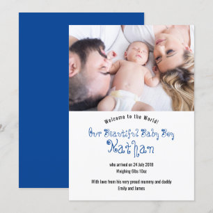 Welkom Baby Boy Fotoaankondiging Kaart