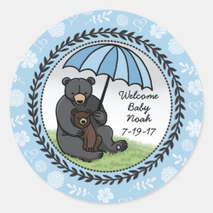 Welkom Baby Boy Mama Beer en Cub Persoonlijk Ronde Sticker