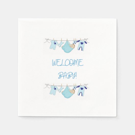 Welkom Baby Clothesline Napkins - Baby Boy Servet (Voorkant)