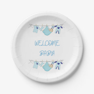 Welkom Baby Clothesline Paper Borden - Baby Boy Papieren Bordje