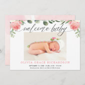 Welkom baby eucalyptus florale geboorte aankondigi (Voorkant / Achterkant)