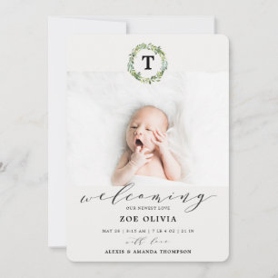 Welkom Baby Eucalyptus Greenery Monogram Geboorte Aankondiging