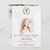 Welkom Baby Eucalyptus Greenery Monogram Geboorte Aankondiging (Voorkant / Achterkant)