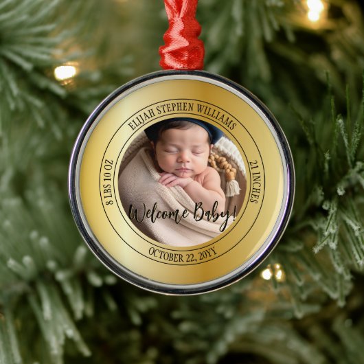 Welkom Baby Foto Geboortestatistieken Keepsake Metalen Ornament (Boom)