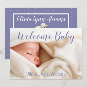 Welkom Baby Fotokaart Paarse Aankondiging