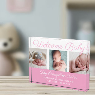 Welkom Baby Girl 3 Fotografie Roze Script Fotoblokken