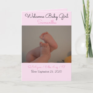 Welkom baby Girl Birth Stats Fotokaart Aankondiging