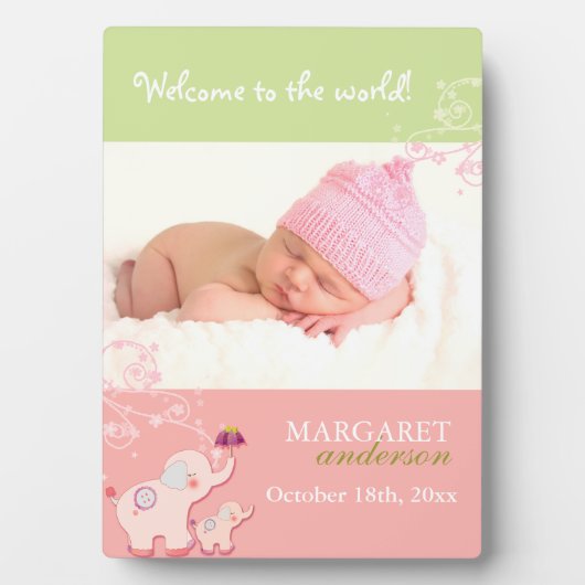 Welkom Baby Girl Cute Pink Elephant Baby Foto Fotoplaat (voorkant)