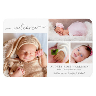 Welkom Baby Girl Foto Collage Birth Aankondiging Magneet