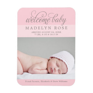 Welkom Baby Girl Foto van Elegant Light Roze Magneet