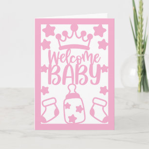 Welkom Baby in Roze (kan worden aangepast) Kaart