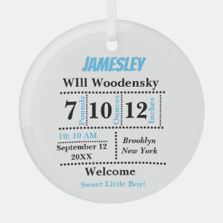 Welkom baby jongen, geboorteaankondiging bord, pas glas ornament