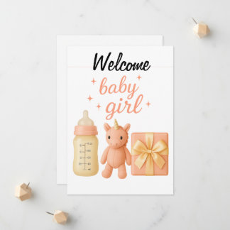 Welkom Baby Meisje Baby shower Kaart