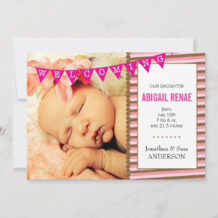 Welkom Baby Meisje Foto Geboorteaankondiging Aankondiging