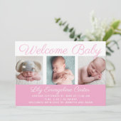 Welkom Baby Meisje Foto Mooie Roze Script Geboorte Aankondiging (Staand voorkant)