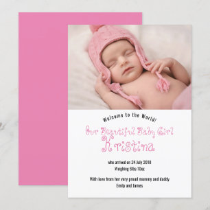Welkom Baby Meisje Fotoaankondiging Kaart