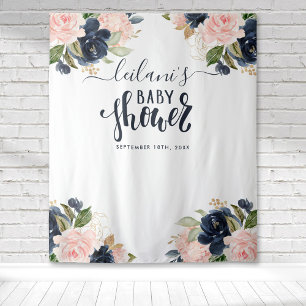 Welkom Baby Shower Navy Roze Bloemstuk Achtergrond Wandkleed