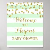Welkom Baby shower Sign Mint Stripe Gold Confetti Poster (Voorkant)