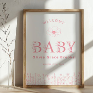 Welkom Baby Wildflower Baby Shower Poster Stof Roz