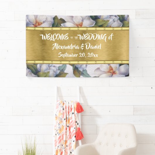Welkom Banner White Magnolia Gold Banner (Insitu)