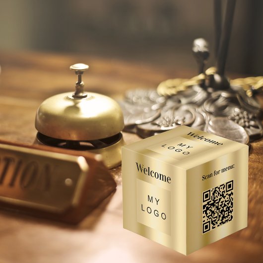 Welkom bedrijf logo QR code gouden menutabel Kubus