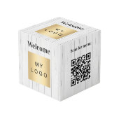 Welkom bedrijf logo QR code hout menu tafel Kubus (Voorkant hoekig)