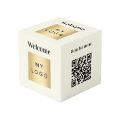 Welkom bedrijf logo QR code ivoor menutabel Kubus (Voorkant hoekig)
